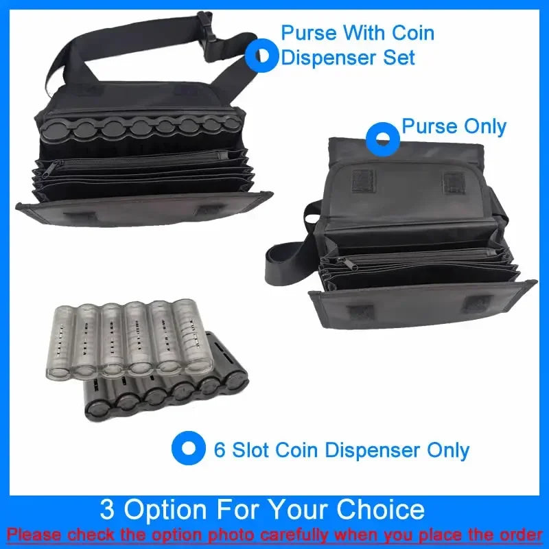 6 Slots Euro Coin Dispenser Driver Waiter's Purse Waist Wallet Zipper Pocket Coin Sorter Collector Cash Receipt Coins Safe