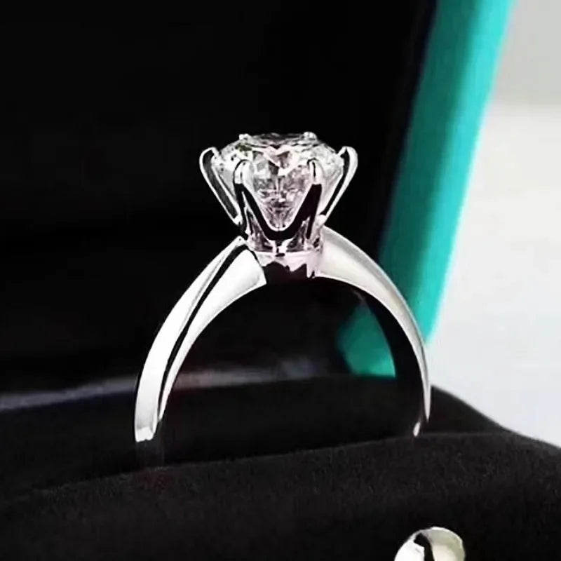 Solitaire ring Real 925 Sterling silver 1ct Moissanite cz Engagement Wedding Band Rings for women Bridal Statement Party Jewe