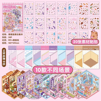 Mr. Paper 30Pcs 3d three-dimensional stacking miniature scene stickers scenery sticker book Students' puzzle handmade diy str