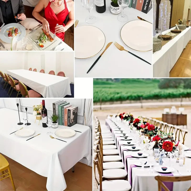 White Table Cloth Waterproof Anti Scratch Polyester Tablecloth Decorative Washable Fabric Table Cover Home Dining Buffet Part