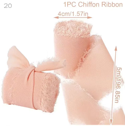 5m/Roll Frayed Silk Ribbon Edged Wrinkle Chiffon Handmade Ripped Wedding Party Flower Bouquet Gift Packing Decorations DIY Cr