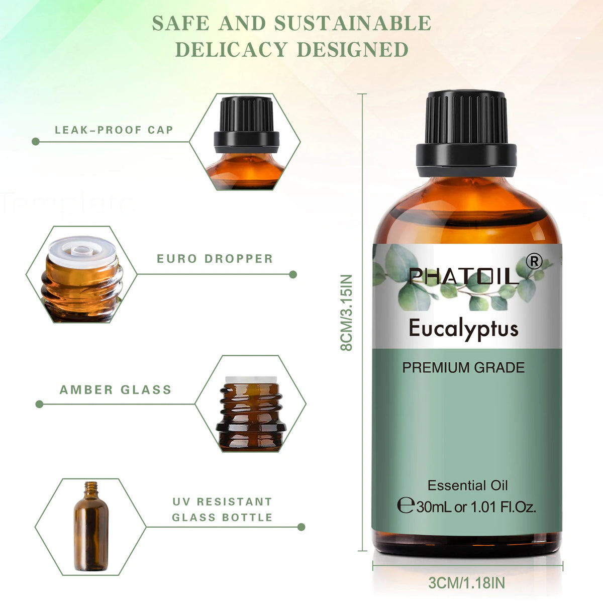 PHATOIL 1PCS Aromatherapy Essential Oil 30ml Lemon Eucalyptus Lavender Bergamot Jasmine Juniper Rose Vanilla Aroma Essential 