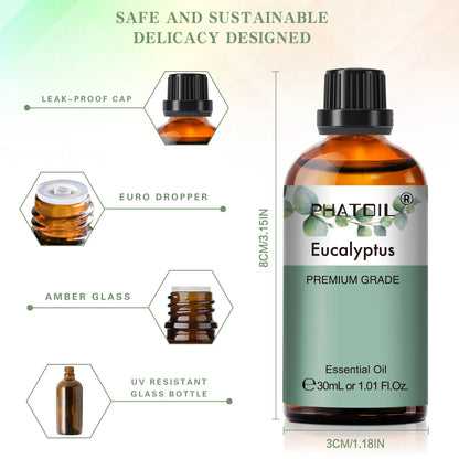 PHATOIL 1PCS Aromatherapy Essential Oil 30ml Lemon Eucalyptus Lavender Bergamot Jasmine Juniper Rose Vanilla Aroma Essential 