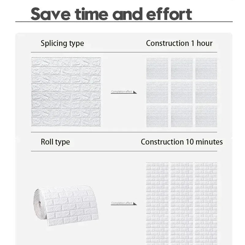 70cm*1m 3D Self-Adhesive Wallpaper Continuous Waterproof Brick Wall Stickers Living Room Bedroom Wall Stickers Home Decoratio