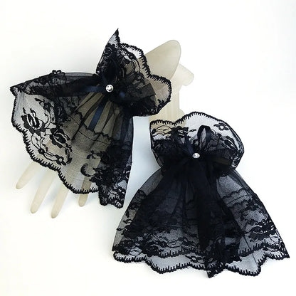1 Pair Women Lolita Jk Lace Fingerless Gloves Black Gothic Fake Sleeves Trendy Elastic Long Lace Arm Sleeves Clothes Decorati