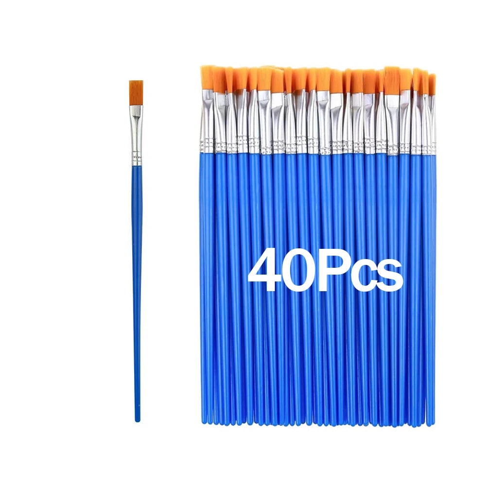 20-200Pcs Painting Brushes Set Art Round Flat Nylon Hair Paint Brush for Oil Acrylic Watercolor Kids/Artists/Beginners/Studen