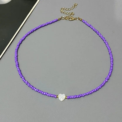 New Nature Shell Love Heart Choker Necklace for Girl Spring Summer Fashion Small Colorful Glass Beads Necklace Gift for Frien