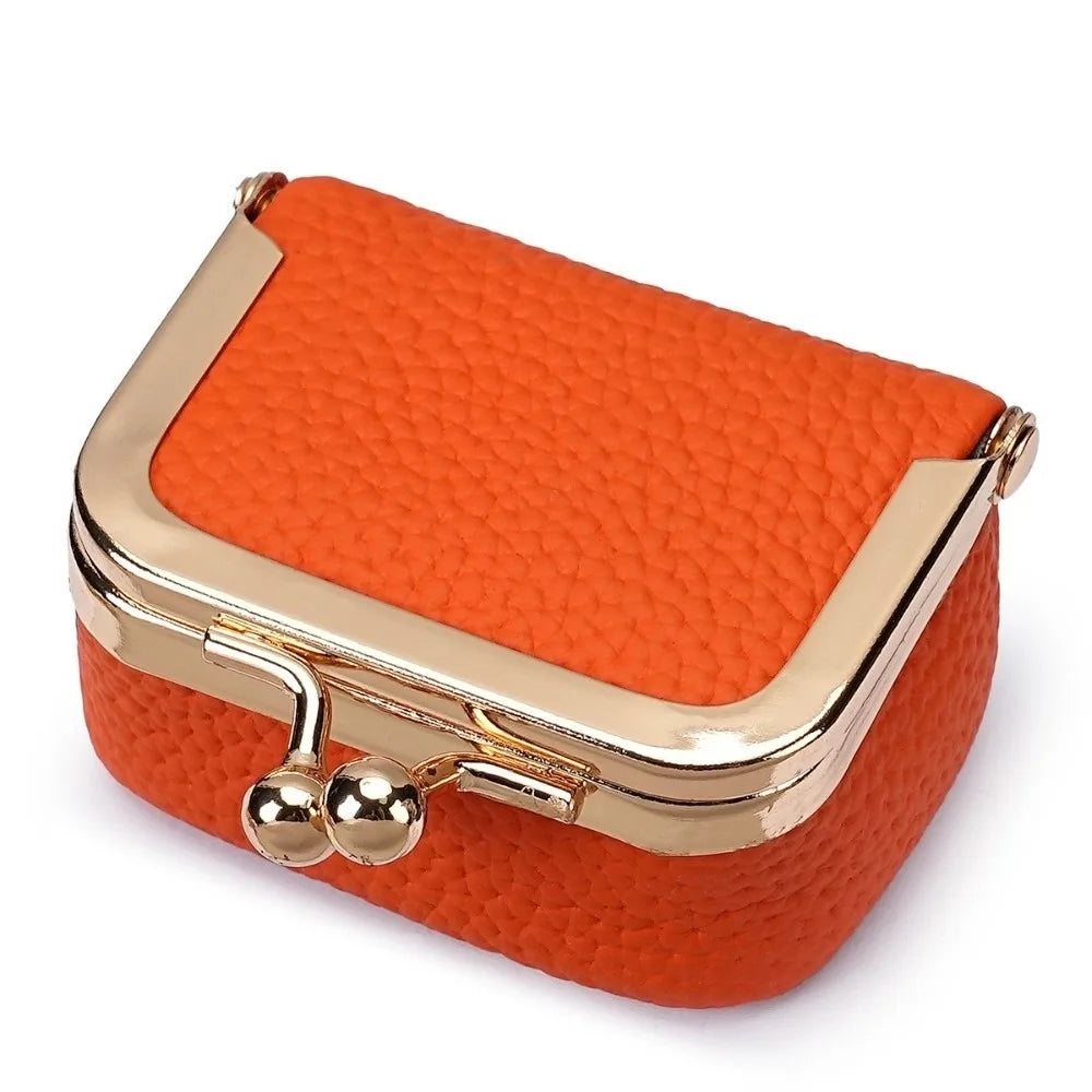 Wallet Genuine Leather Kiss Lock Coin Purse Solid Color Square Leather Jewelry Bag Multifunctional Mini Small Item Bag Earrin