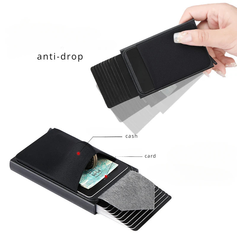 Automatic Flip Card Side Push Card Holder Sleeve Large Capacity 12 Cards Slot Metal Cards Box Men Credit Card Anti-theft Wall