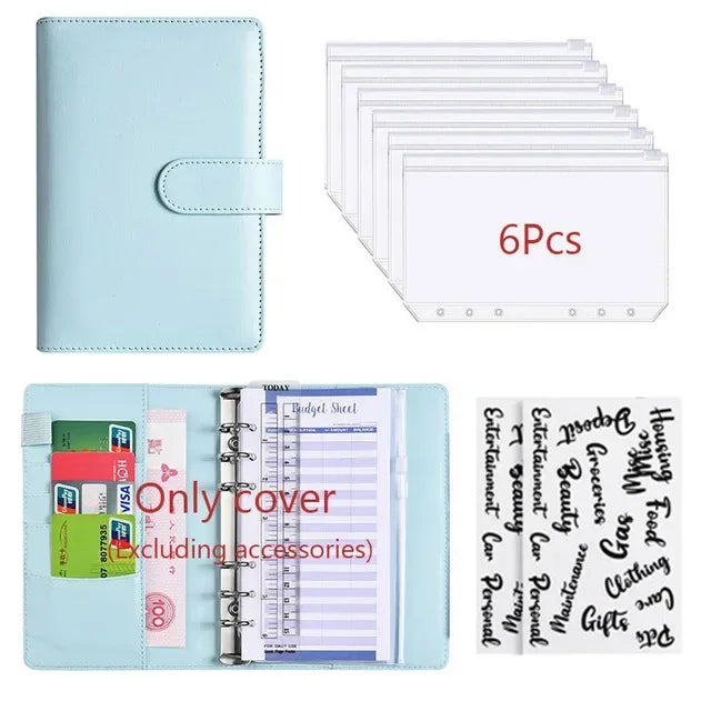 2026 A6 Binder Budget PU Leather PlannerPockets Expense Budget Sheets Notebook Cash Envelope Organizer System with Clear Zipp