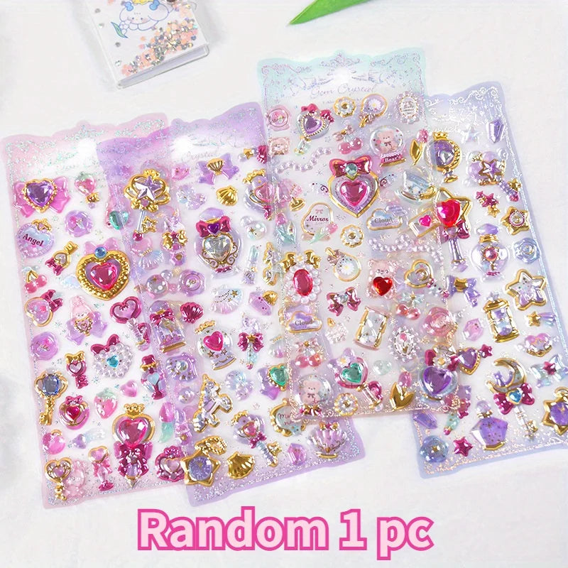 4 Styles Kawaii Delicate 3D Girly Gemstone Gilding Stickers Scrapbooking Diy Journal Stationery Sticker Deco Art Supplies - R