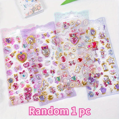 4 Styles Kawaii Delicate 3D Girly Gemstone Gilding Stickers Scrapbooking Diy Journal Stationery Sticker Deco Art Supplies - R