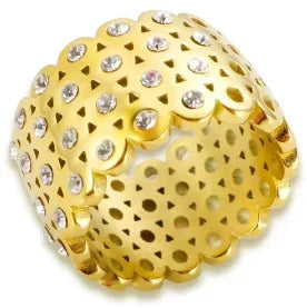 Crystal High End Non Tarnish Fashion Geometric Open Gold Plated Stainless Steel Rings for Women Wedding Ring Jewelry - A18 / 