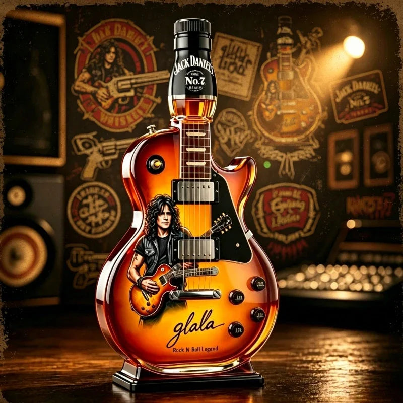 Retro Sunset Gradient Guitar Shaped Whiskey Bottle High Borosilicate Glass Vintage Rock Collectible Home Bar Decor Gift