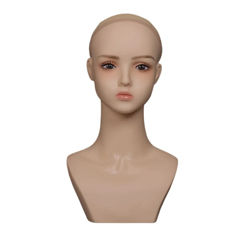 Mannequin Head With Small Shoulders Realistic Manikin Head With Pink Lipstick For Display And Styling For Wigs,Jewelry,Earrin