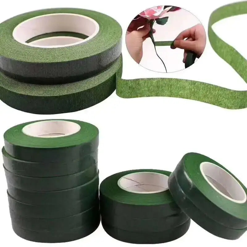 Green Flower Stem Sticks DIY Floral Material Handmade Wire Stem Floriculture Tape Self-adhesive Bouquet Floral Stem Paper Tap