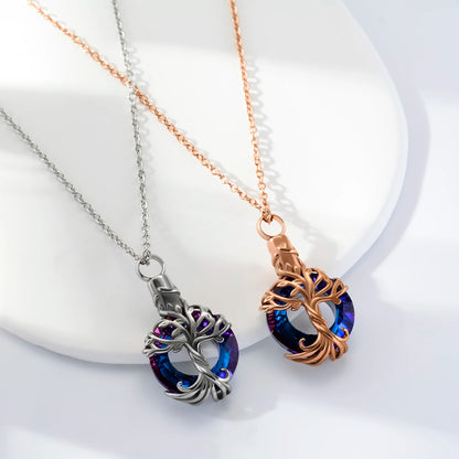 Cremation Jewelry Tree of Life Urn Necklace for Ashes with Crystal Memorial Keepsake Jewelry w/Funnel Filler Gifts for Women