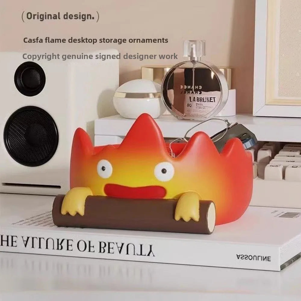 Resin Cartoon Calcifer Key Holder Cute Entryway Decor Creative Flame Statue Living Room Gift Home Ornament