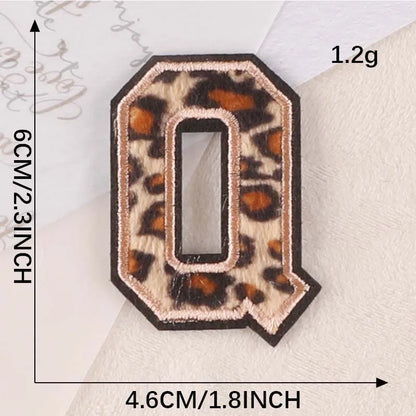A~Z English Alphabet Letters Badge Patches,Leopard Print Applique Embroidery Iron on Stickers for Clothing,DIY Name Garment