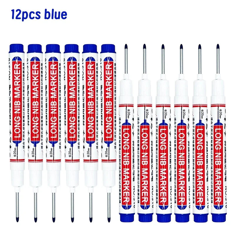 4/12 Pcs Waterproof Long Head Markers Deep Hole Marker Pen for Metal Carpenter Red/Black/Blue/Green Ink Woodworking Tools Mar