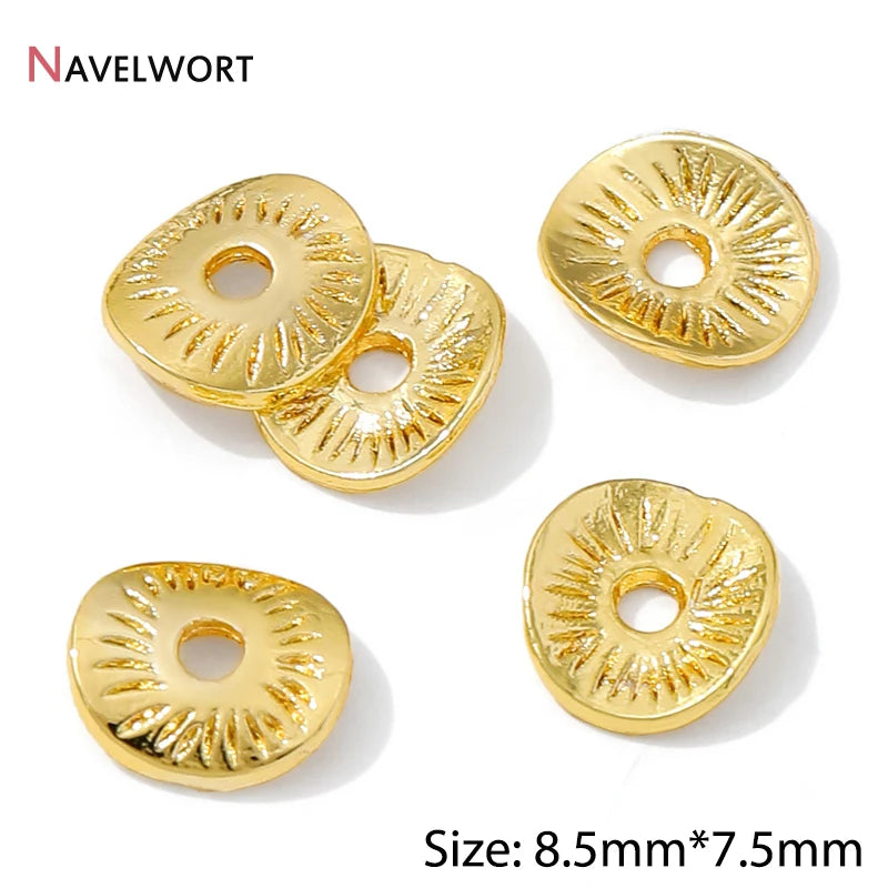 14K Gold Plated Oval Stripe Spacer Beads,Beads Separator,Brass Metal Flat Spacer Beads For Bracelet Necklace Making Accessori