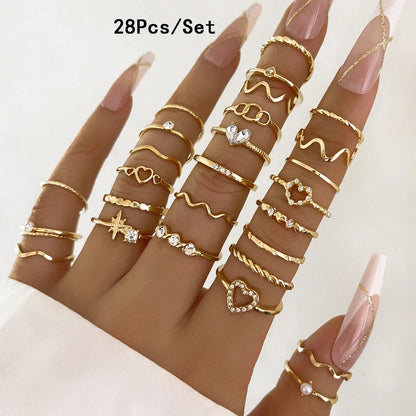 30Pcs Bohemian Geometric Knuckle Rings Set For Women Gold Silver Color Finger Ring Girls Fashion Party Jewelry Accessories - 