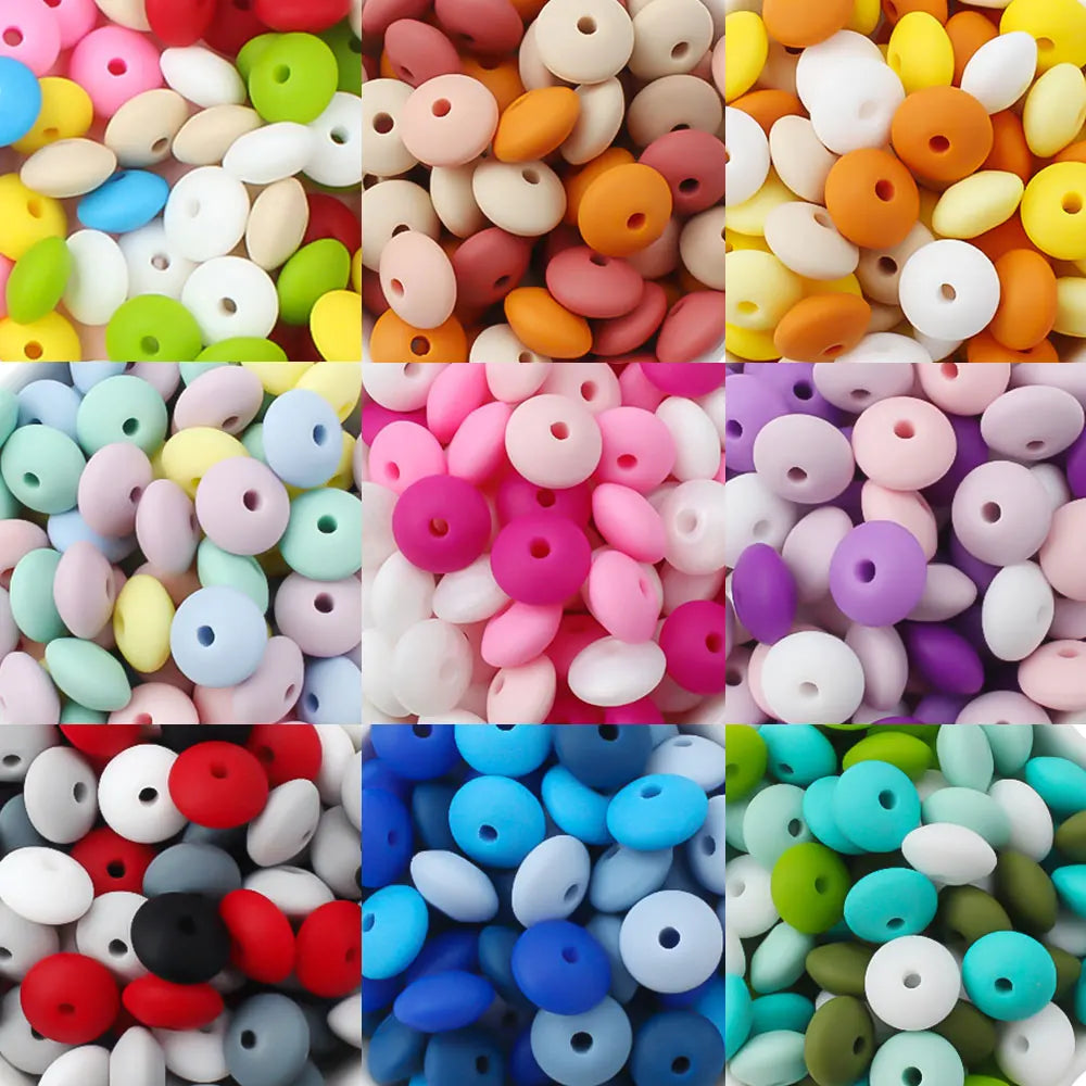100/50/20Pcs 12mm Siilcone Beads Lentil Loose Spaced Bead for Jewelry Making DIY Beaded Pen Bracelets Necklace Keychain BPA F