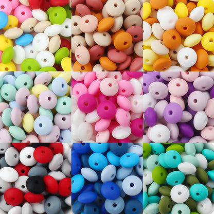 100/50/20Pcs 12mm Siilcone Beads Lentil Loose Spaced Bead for Jewelry Making DIY Beaded Pen Bracelets Necklace Keychain BPA F