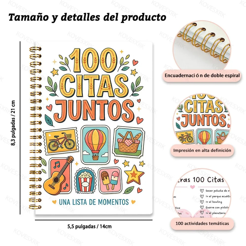 100 Dates Together Challenge Journal, Fun Date Night Ideas, Couples Bucket List and Relationship Memory Tracker