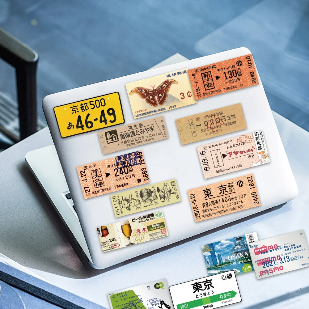 60PCS INS Style Stamp Sticker Japanese Postcard Ticket Stationery Travel Diary Luggage Waterproof Helmet Stickers