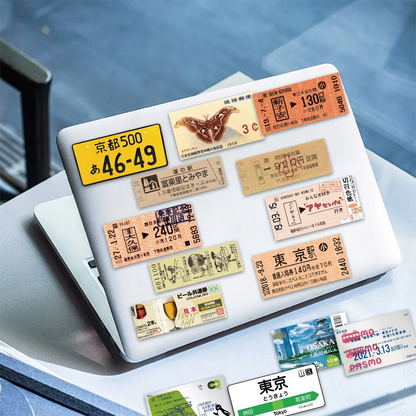 60PCS INS Style Stamp Sticker Japanese Postcard Ticket Stationery Travel Diary Luggage Waterproof Helmet Stickers