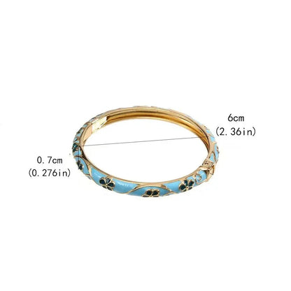 Traditional Vintage Cloisonne Bangle Chinese Classic Hollow Out Flower Bangle Vintage Ethnic Women's Hand Bracelet Jewelry Gi