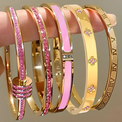ZAKOL 5/1pcs Sparkling Zirconia Inlaid Stainless Steel Bracelet Set for Women Stackable Bangles Fashion Non Fading Jewelry Gi