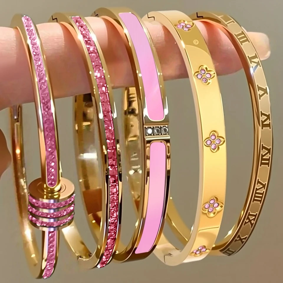 ZAKOL 5/1pcs Sparkling Zirconia Inlaid Stainless Steel Bracelet Set for Women Stackable Bangles Fashion Non Fading Jewelry Gi