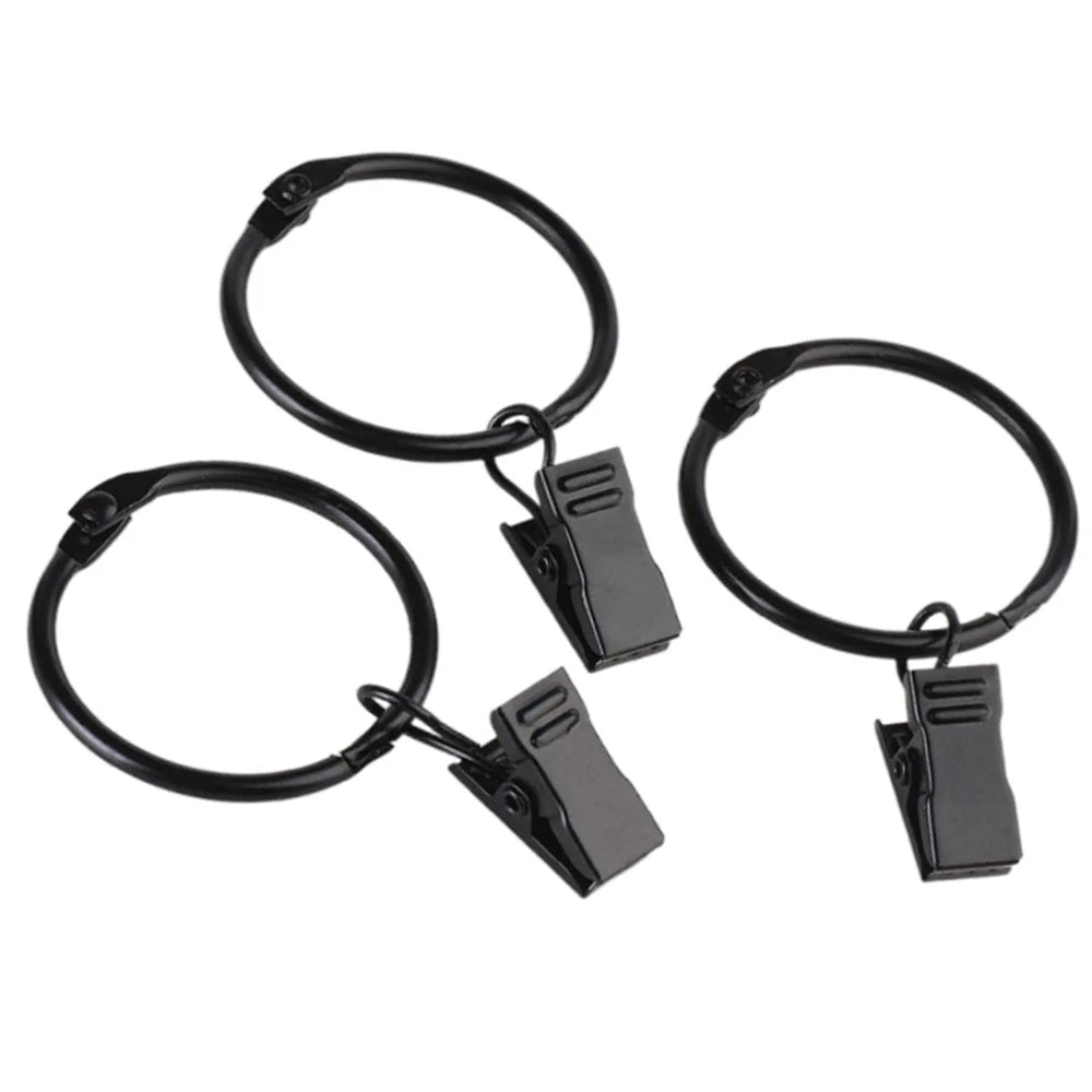 12Pcs Curtain Rings with Clips Metal Curtain Hooks Hangers Black Drapery Clips with Rings Curtain Accessories
