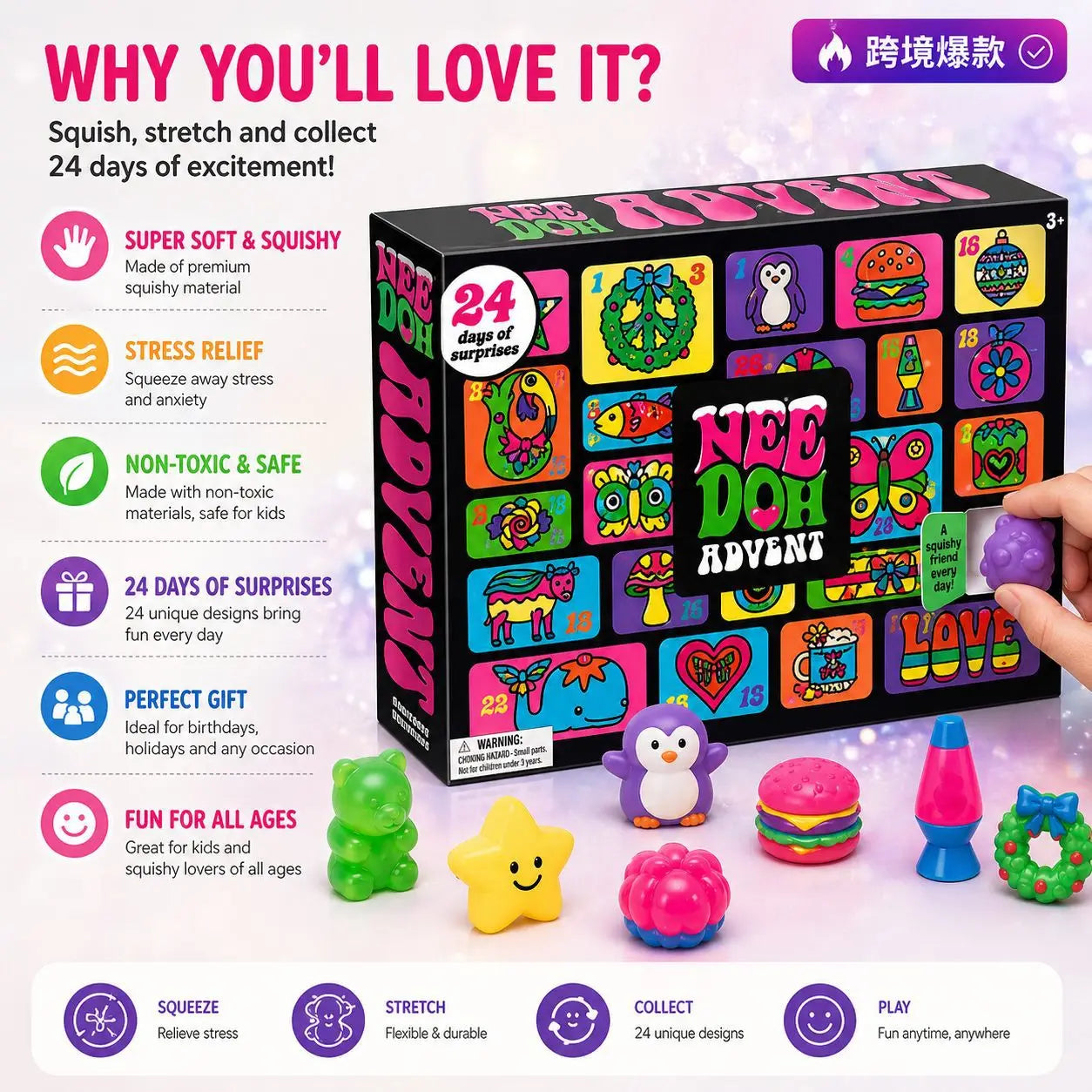 Christmas Easter Advent Calendar 24 Pcs Unique Cute Squishy Fidget Toy Slow Rebound Anxiety Relief Mystery Surprise Gift Box 