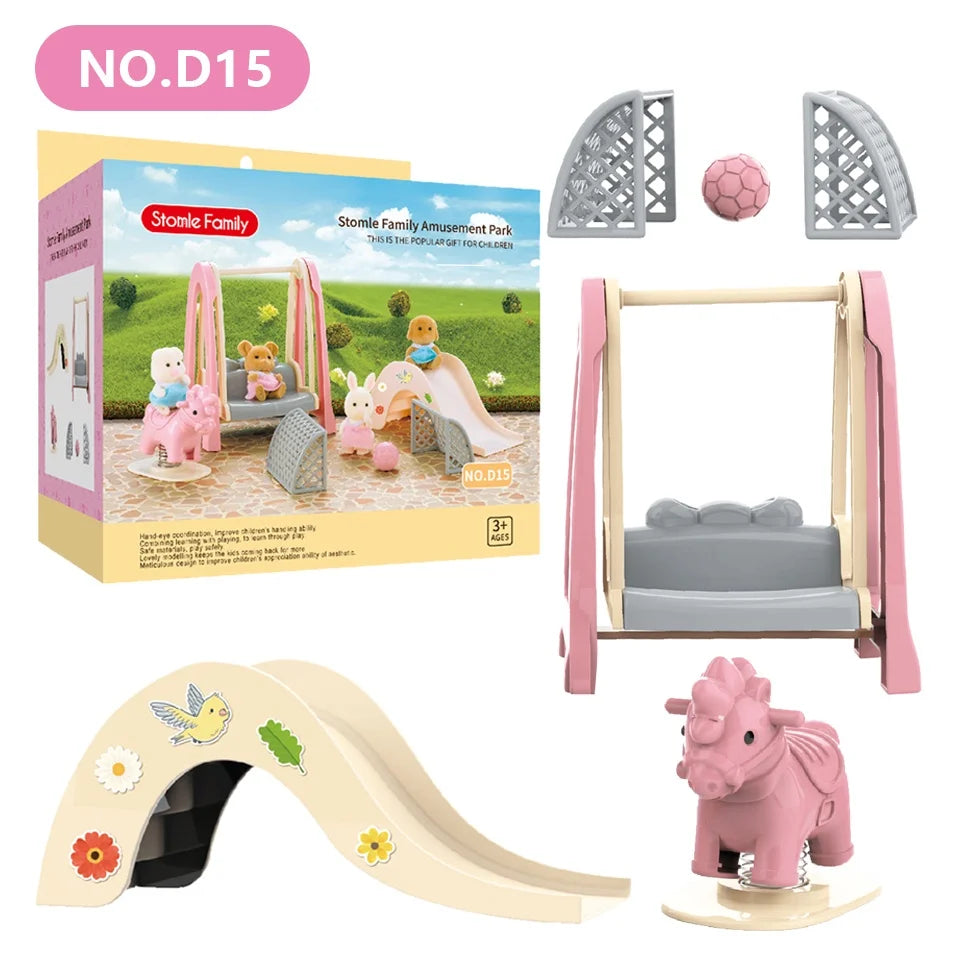 1:12 Miniature Furniture Forest Family Kitchen Toy Dining Table Dollhouse Accessories Bathroom Pretend Play For Girl Gifts To