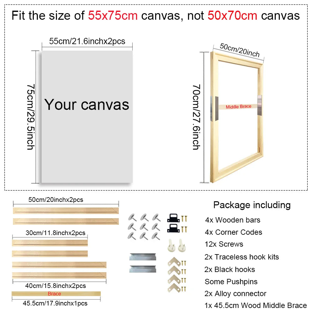 30x40 40x50 50x70 60x90 Canvas Frame Wooden Frames Wooden Photo Oil Painting Canvas Diamond Painting Frames Canvas Wood Wall