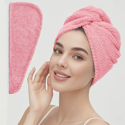 Solid Color Hair Towel Textured Dry Hair Cap 9.8' X 25.5' Absorbent Hair Towel Wrap for Button-Down Women - Pink-up