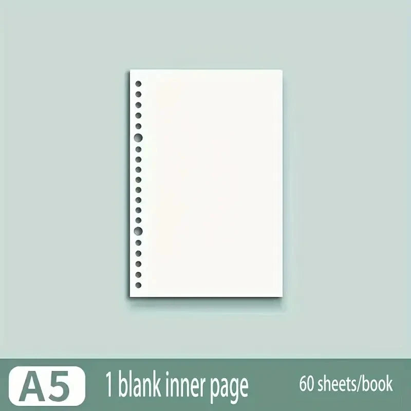 60 Sheets Notebook Refill Notepad Loose Leaf Binder Paper A4/ B5/A5 Blank/Grid/Lined Notebooks Writing Pads Office School - A