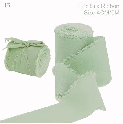 5m/Roll Frayed Silk Ribbon Edged Wrinkle Chiffon Handmade Ripped Wedding Party Flower Bouquet Gift Packing Decorations DIY Cr