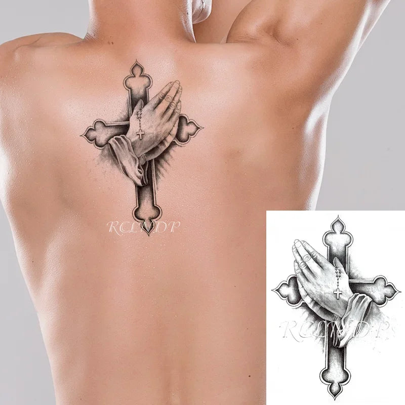 Waterproof Temporary Tattoo Sticker Flowers Big Pray Hands Cross Honely Lovely Letters Neck Flash Tatto Fake Tatoo for Women 