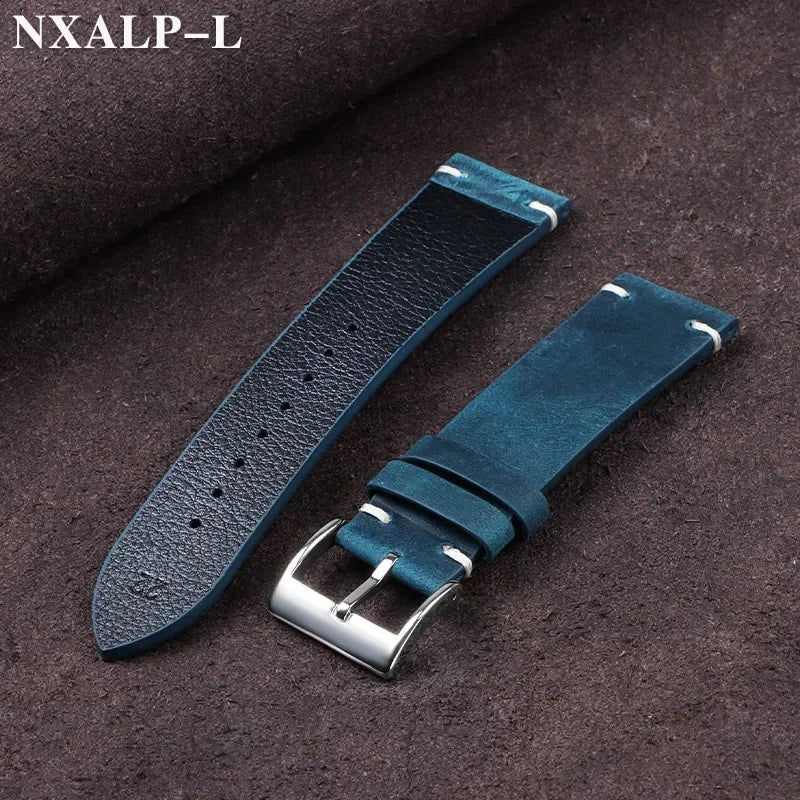 Vintage Oil Wax Leather Watch Band 18mm 20mm 21mm 22mm Handmade Stitching Cowhide Strap for Omega for Seiko Smartwatch Wristb