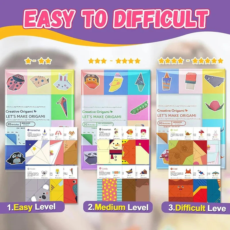 Origami Kit with 30/96 Sheets Paper & Guide Book, DIY Craft Art for Beginners kids，Multiple difficulty level challenges