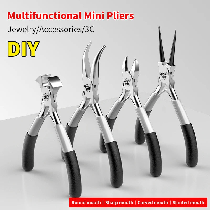 Mini Pliers Diagonal Pliers Round Bent Needle Nose Cutter Handcraft Beading Insulated Plier for DIY Small Jewelry Pliers Tool