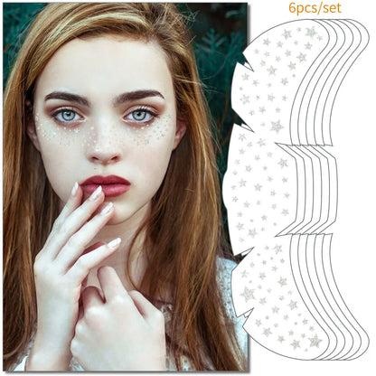 6pcs Freckle Tattoo Stickers Gold Silver Metallic Temporary Tattoo Stickers For Women Glitter Face Decals for Music Festival 