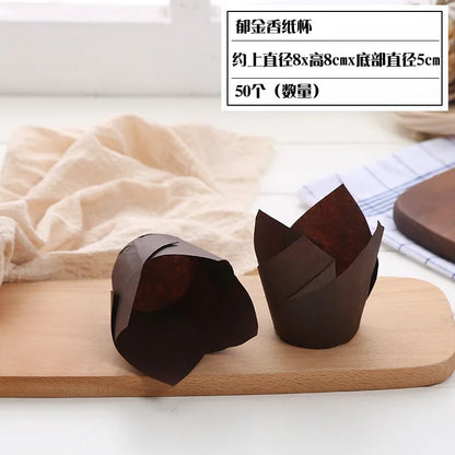 50pcs Tulip Muffin Cupcake Paper Cups Oilproof Cupcakes Liner Baking Muffin Box Cup Cake Decorating Tools Muffin Wrap Cases -