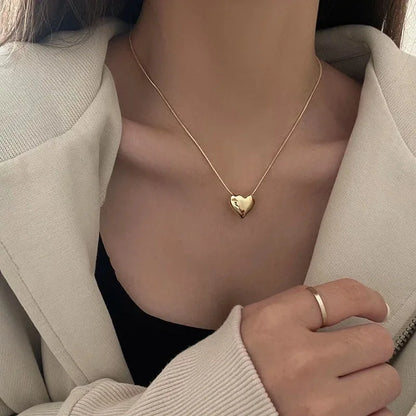 LATS Vintage Love Heart Pendant Necklace for Women Trend Silver Color Metal Chain Collar Choker Party Jewelry Birthday Gifts 