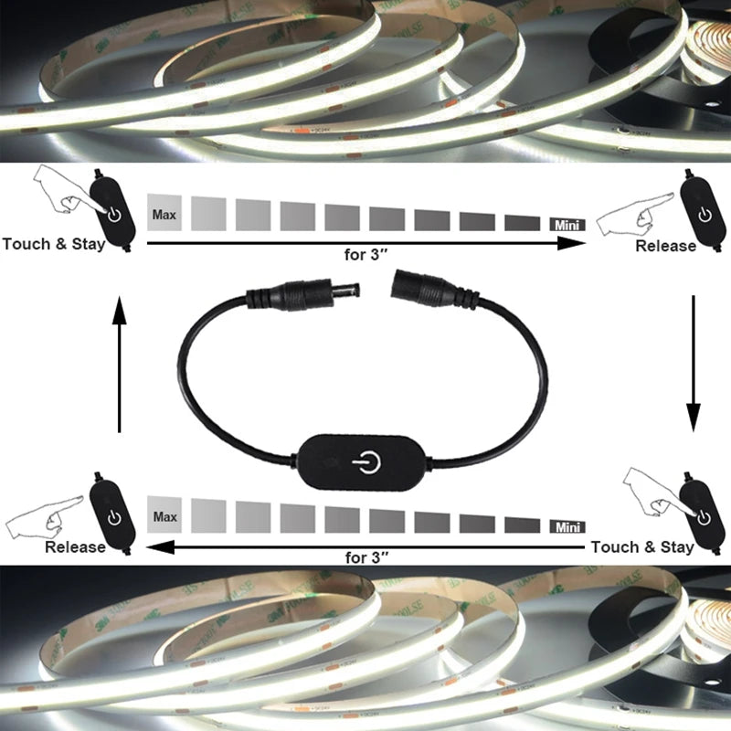 Touch / Knob / Button Switch Dimmer Brightness Adjust for 3528 5050 COB LED Strip Light DC 12V 24V USB 5V Stepless Dimming