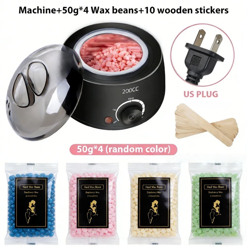 200CC Wax Heater Warmer Hair Removal Machine For Hand Foot Body SPA Epilator Paraffin Wax Pot +Wax Beans + Wood Sticks - Blac